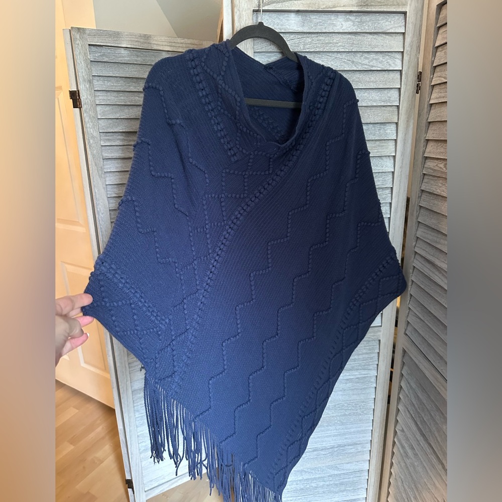 Knitted Shawl, Blue, one size fits all
